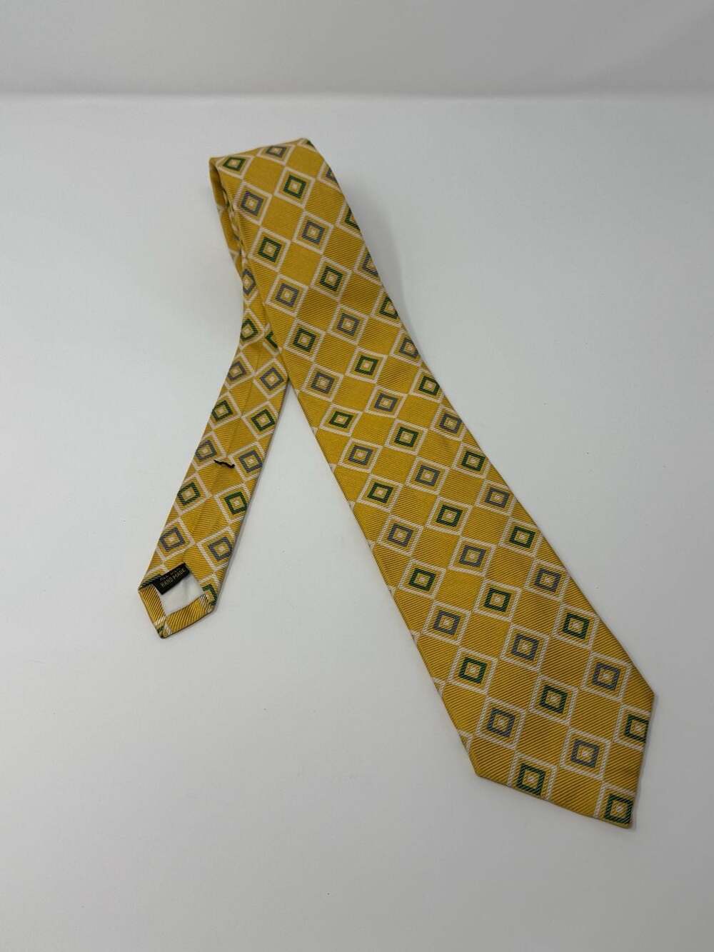 Ben Silver Charleston London Pure English Silk Geometric Diamond Pattern Tie